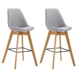 Décoshop26 - Set aus 2 Barhockern im skandinavischen Stil mit grauer Stoffrückenlehne und Naturholzgestell 10_0005578