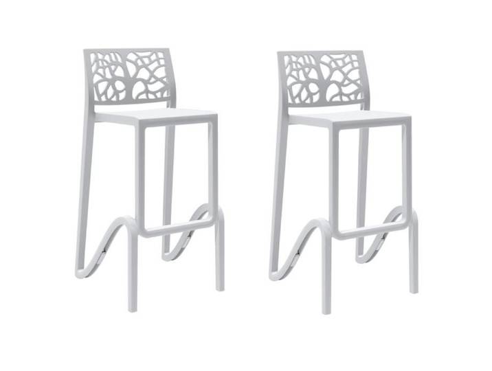 Tabouret haut - TETI - Set de 2 - Polypropylène blanc - Résistant aux coups - Empilable