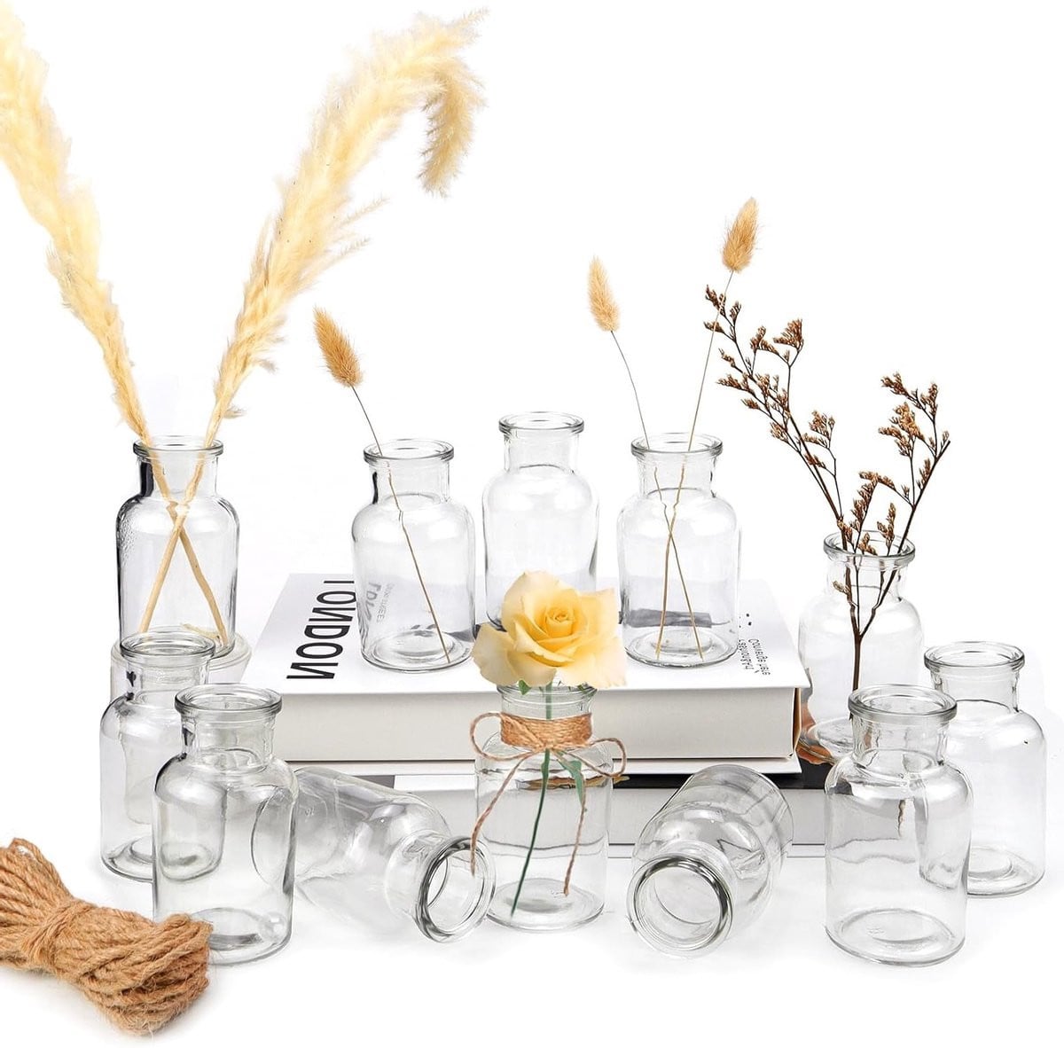 Allecto Plus Set van 12 Mini Glazen Vazen voor Tafeldecoratie