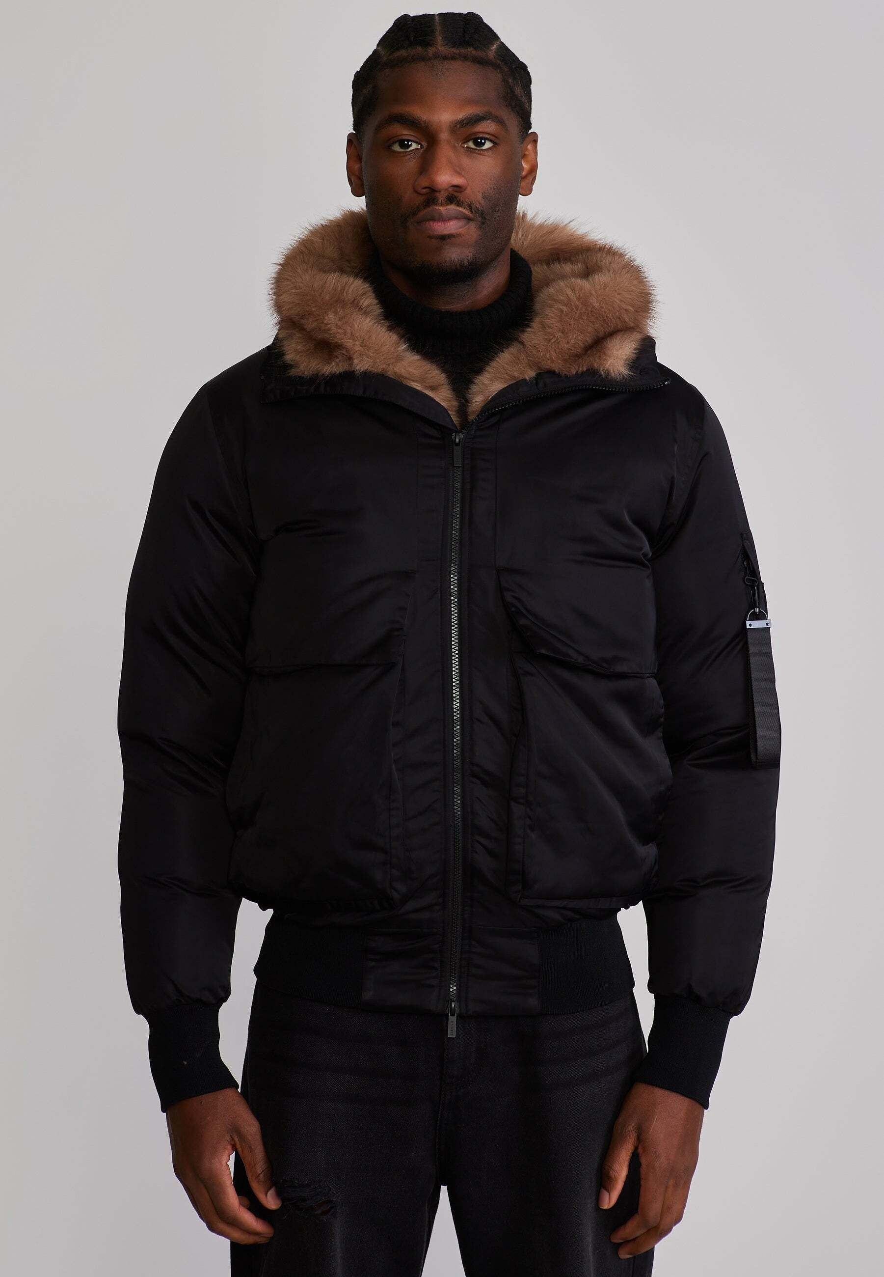 Winterjacke SIKSILK "Siksilk Winterjacke Hooded Bomber", Herren, Gr. XL, schwarz, Jacken Winterjacke schwarz XL