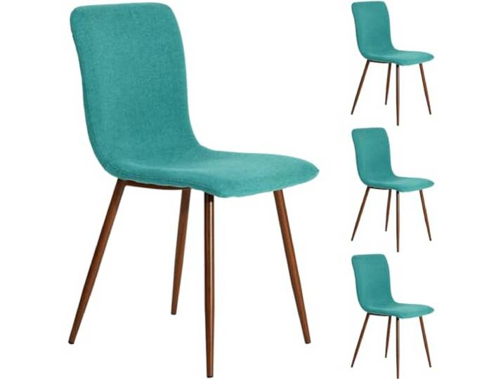 Shally Dogan Set mit 4 Esszimmerstühlen, Füße aus Stahl in Holzoptik, weicher Sitz, ergonomischer Stuhl im nordischen Design, ideal für Schlafzimmer, Küche, Büro (Türkis)