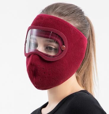 Perfect Picks Market Winter Windproof Full Face Mask With Anti Dust Shield And Anti Fog Goggles For Cycling & Skiing wine Red