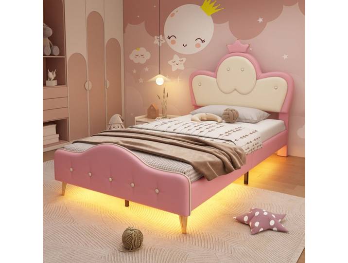 Lit Enfant - PDZZZD - 90x200cm - Éclairage LED - Tête de Lit Rembourrée - 1 Place