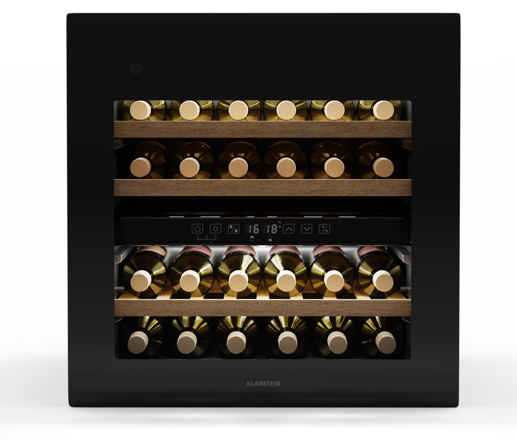 Klarstein Rhone 36 Duo Weinkühlschrank - 36 Flaschen, 2 Zonen, 5-22 °C, LED-Steuerung, UV-Schutz, Leiser Betrieb, Weiß, Weinklimaschrank