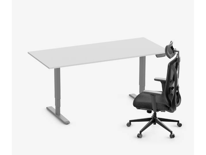 PRIMUS Schreibtisch + Stuhl VITA MESH Grau Normal, Sitzhöhe 44 - 52 cm 180x80 Lichtgrau