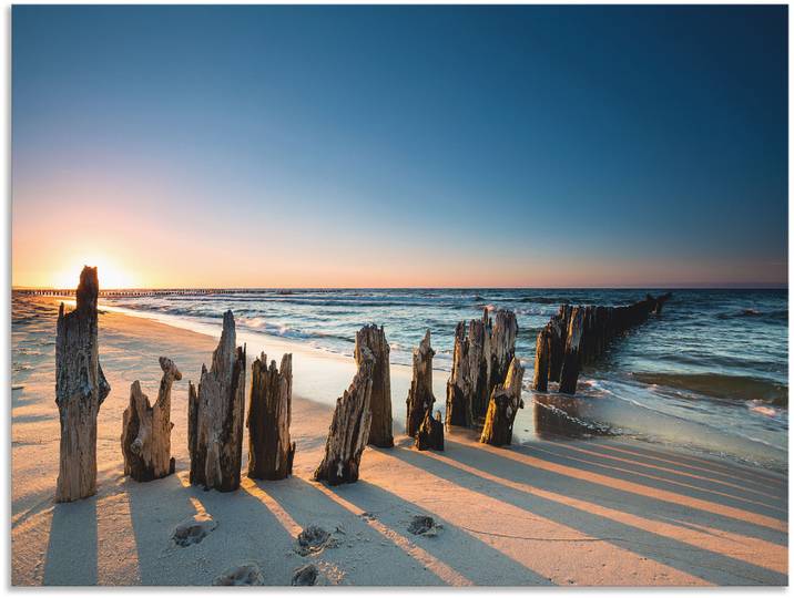 Wandbild ARTLAND Sonnenuntergang Strand Wellenbrecher , braun (farbe bild(er): braun), B:40cm H:30cm, Bilder, Wandbild, als Alubild, Leinwandbild in verschied. Grössen
