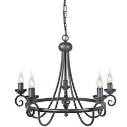 Kronleuchter Hängelampe Deckenleuchte Stahl Schwarz D 58 cm Esszimmerleuchte