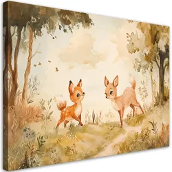 LEINWANDBILD Lein Hirschtiere im Wald Beige 100x70cm