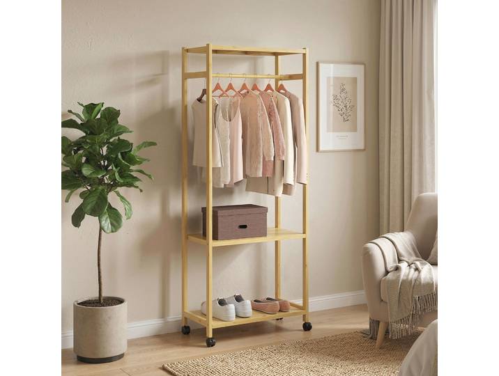 HOMCOM Portant Vêtements Bambou 2 Étagères Tringle 70x35x175cm