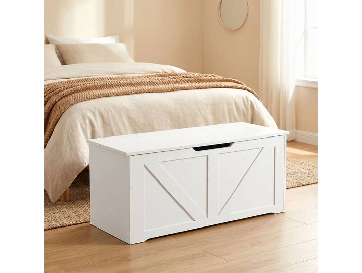 HOMCOM Banc Coffre Rangement 80x40x45cm Blanc Couvercle Sécurité