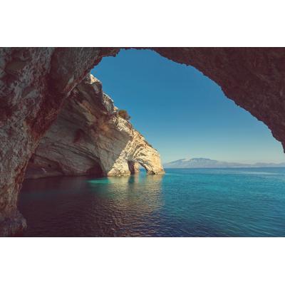 Fototapete PAPERMOON "GROTTE-ZAKYNTHOS INSEL MEER GRIECHENLAND FELSEN GEBIRGE", bunt, B:2,5m L:1,86m, Vlies, Tapeten
