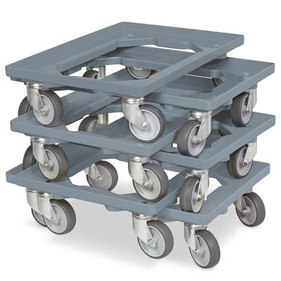 BRB 6x Logistikroller/Kistenroller für Behälter 600 x 400 mm, Tragkraft 250 kg, grau