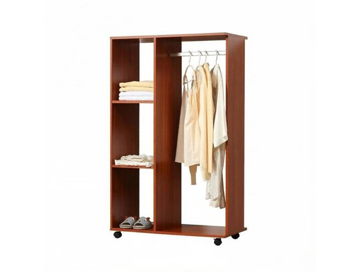 Penderie Mobile Portant Amovible 80x40x128cm Noyer 4 Roulettes Verrouillables Design Ouvert