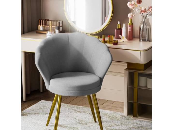 PIPIPOXER Fauteuil Velours Scandinave Fauteuil Coquillage Fauteuil design Pour Coiffeuse Salon Pieds en Or 64x40x80 cm Gris