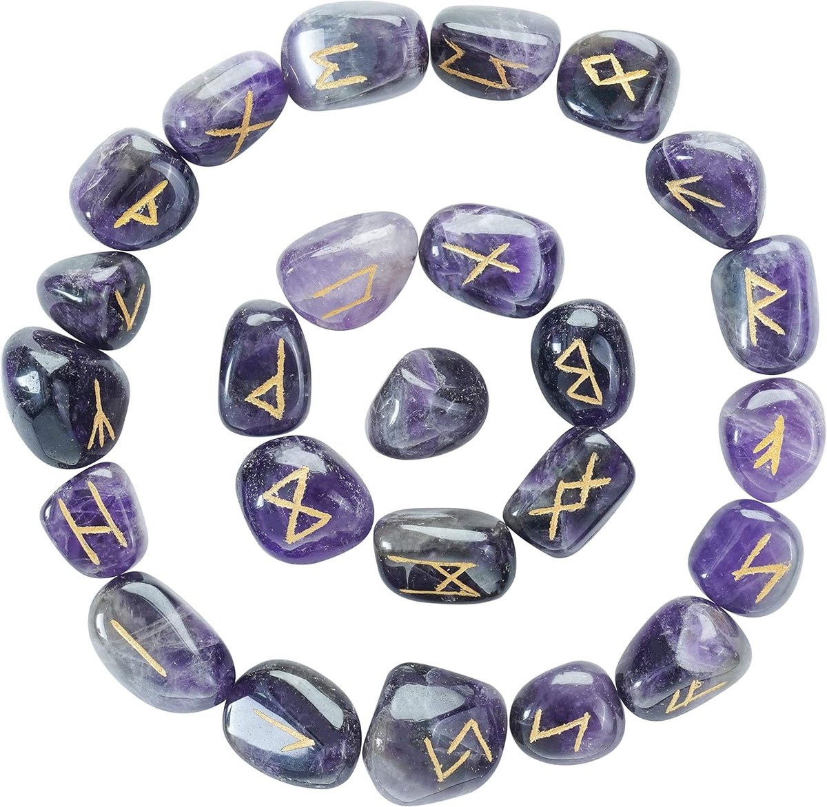 Edelsteen Runen Set Oude Futhark met Handgegraveerde Symbolen - Paars - 15-20mm