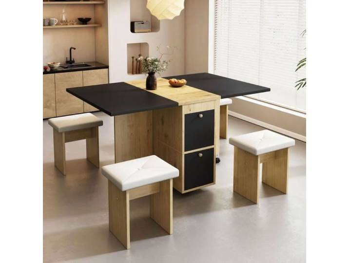 Ensemble de table à manger - [MARQUE] - Table pliante rétractable - 4 places - Bois rectangulaire