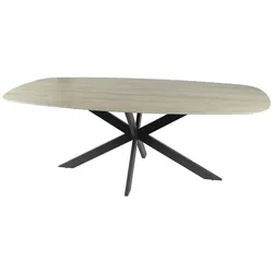 Esstisch Joradis Keramik Travertin-Optik, modern skandinavisch, oval, beige, 180 cm