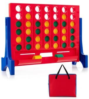 Costway Jumbo 4-to-Score Connect Game Set with Carrying Bag and 42 Coins-Blue