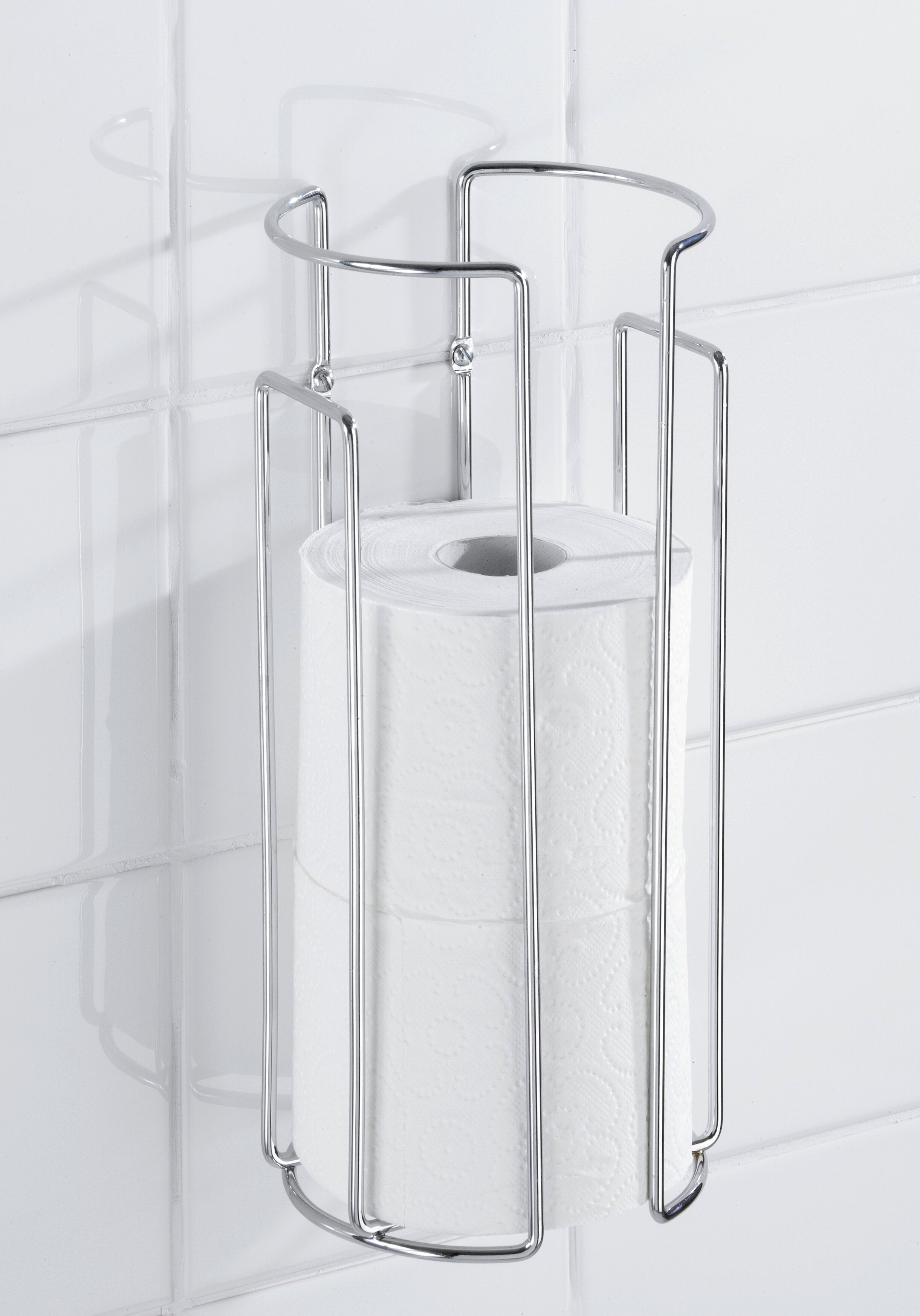 Toiletten-Ersatzrollenhalter WENKO "Wandhalter", grau (chromfarben), B:13,5cm H:32cm L:14cm, Stahl, Toilettenpapierhalter, Toiletten-Ersatzrollenhalter, Chrom, für 3 Rollen