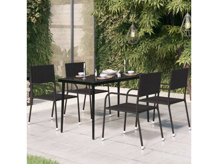 Table de jardin noire 140x70x74 cm en acier et verre, Table de Patio de jardin extérieur, Table de pique-nique, décoration de mobilier d'extérieur