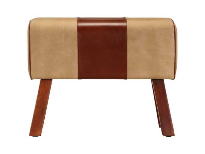 HWKQEQRF Sitzbank Turnbock-Design 58 cm Braun Echtleder Massivholz Mango Bock-Sitzbank,Bezug Echtleder und Canvas,Beine Mangoholz,dicke Polsterung,Vintage-Stil