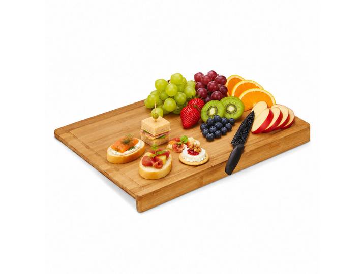 Relaxdays Tranchierbrett Natur Bambus mit Anschlagkante Saftrille 45x35 cm, Hellbraun, Holz, 45x35 cm, Küchenzubehör, Schneidebrett