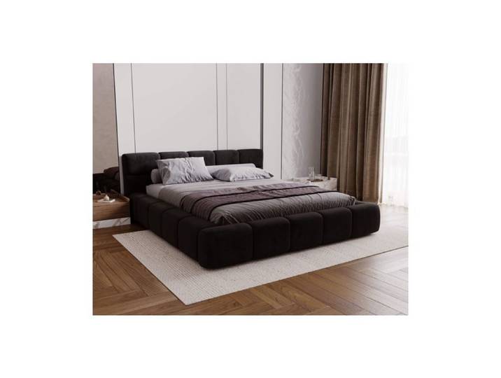 Cadre de lit avec coffre BELLO en velours - Gris foncé - Dimensions du couchage : 160 x 200 cm