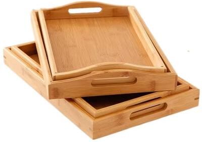 Inspired Finds Rectangular Retro Bamboo Storage Tray For Home Organization 12.99x9.06x1.18in