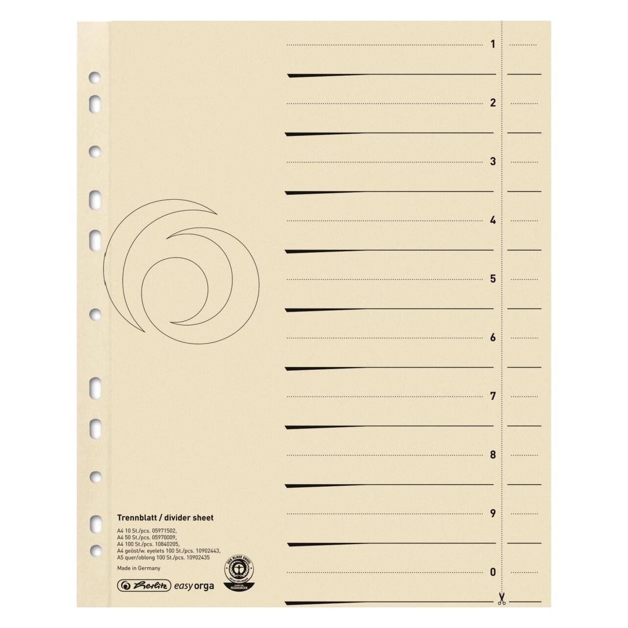 Herlitz Trennblatt A4 ch 50St Druck sw lochverstärkt (5970009)