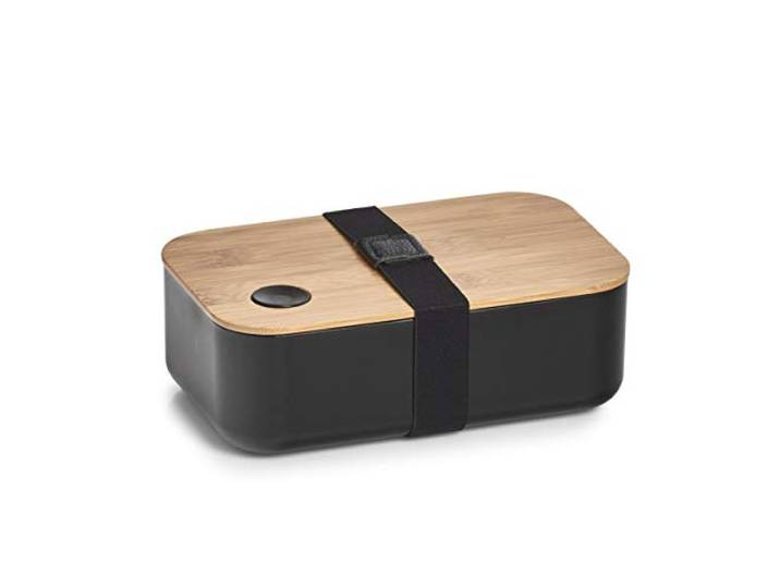 Zeller 14731 Lunch Box, Kunststoff/Bamboo, Brotdose, schwarz, ca. 19,3 x 11,8 x 6,8 cm, Bento Box mit Bambusdeckel