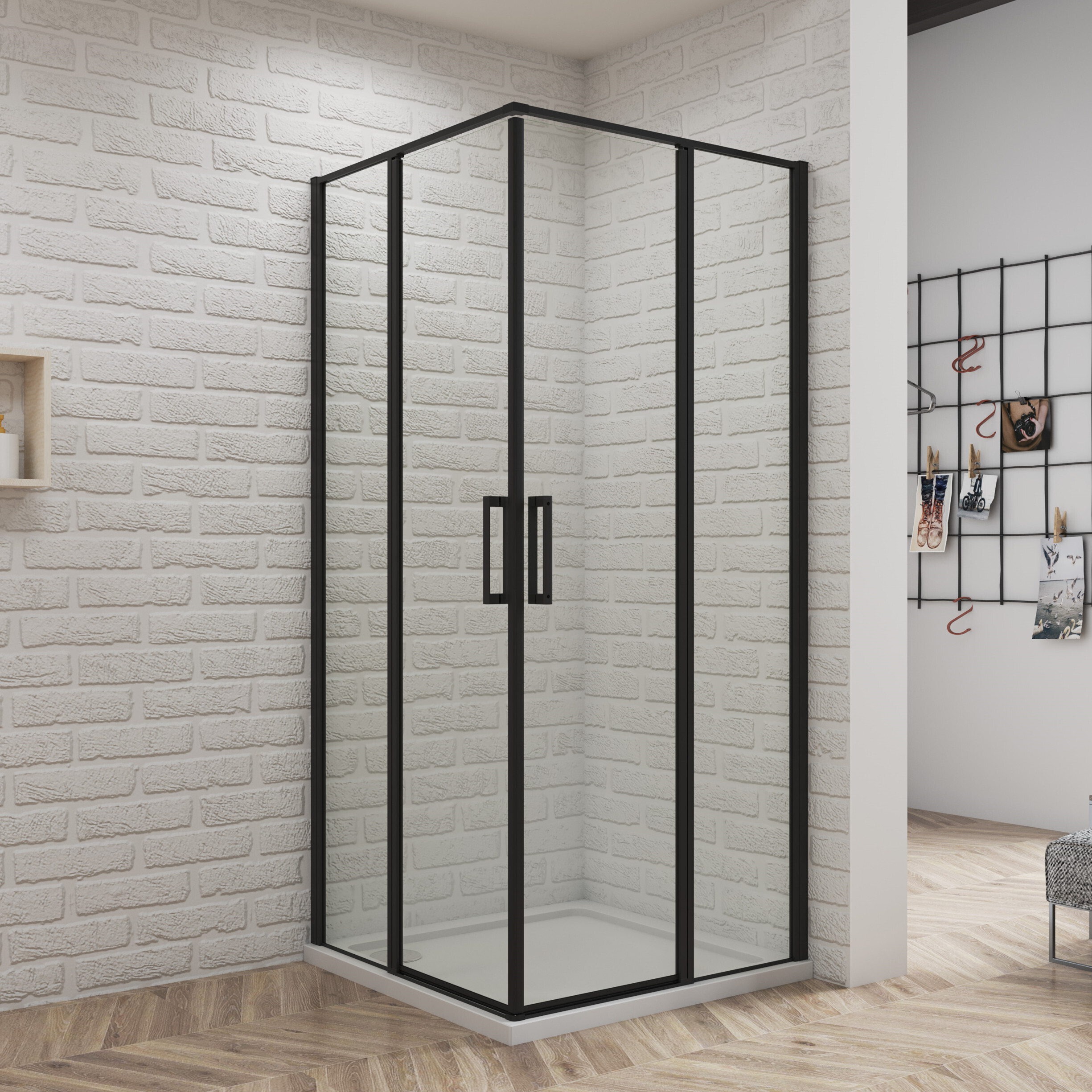 Schwarz Doppel-duschtür 140X140cm Duschkabine Duschwand Nischentür aus 6mm Nano Sicherheitsglas Höhe185cm