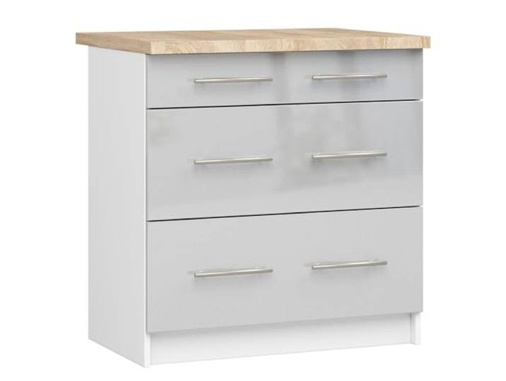 AKORD Küchenschrank mit Arbeitsplatte - Oliwia S80 Küchenunterschrank mit 3 Schubladen Unterschrank Küche 80 cm Breit ABS-Kante 18 mm 46 x 80 x 85 cm Weiß & Metallic-Glanz