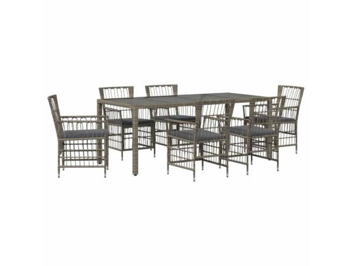 KTHLBRH 7-teiliges Outdoor-Lunch-Set aus Polyrattan, Grau Tischplatte aus gehärtetem Glas, pulverbeschichteter Stahl, 6 Sitzflächen, abnehmbare Kissen, verstellbare Nivellierer