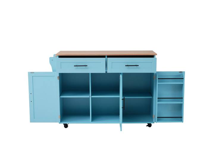 Kücheninsel Speisewagen Massivholzmaserung faltbare 129x46-71x91,5cm, Blau, Holz, Mode, Küche mit Insel,Rechteckig, 46x91.5x120 cm, Küchen, Küchenmöbel, Kücheninseln
