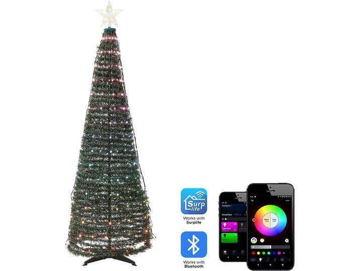 BELIANI LED Deko Weihnachtsbaum grün mit bunten LED Lichtern App Steuerung mit Timer 160 cm Weihnachtsdeko Indoor