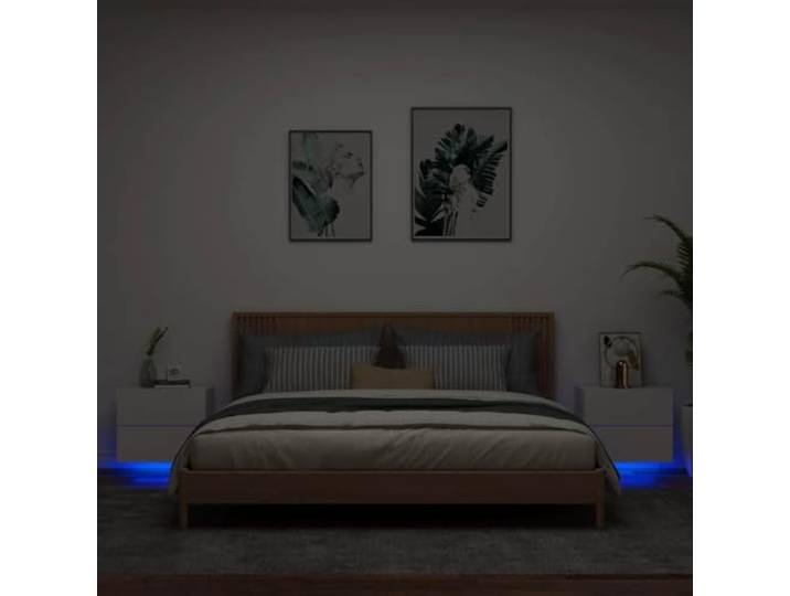 HEFZGDB Wand-Nachttische mit LED-Leuchten 2 STK. Weiß, RGB Beleuchtung, Holzwerkstoff, wandmontiert, multifunktionaler Stauraum, Moderne Beleuchtung