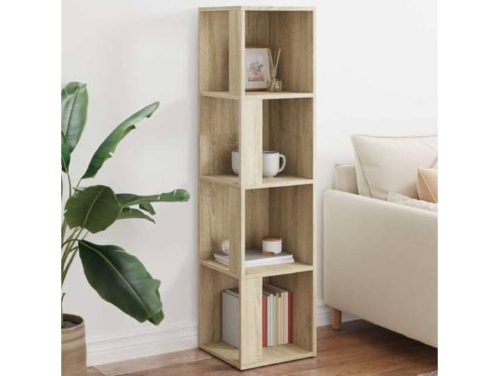 KGHFDVB Eckregal Sonoma-Eiche 33x33x132 cm, 4 Fächer Robust, Stabil, Platzsparend, Für Bücher Und Deko, Leicht Zu Reinigen