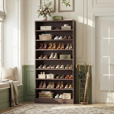Rackcog Cimly 45 Pairs Tall Shoe Cabinet, 9-Tier Wooden Shoe Storage Organizer with Adjustable Shelves