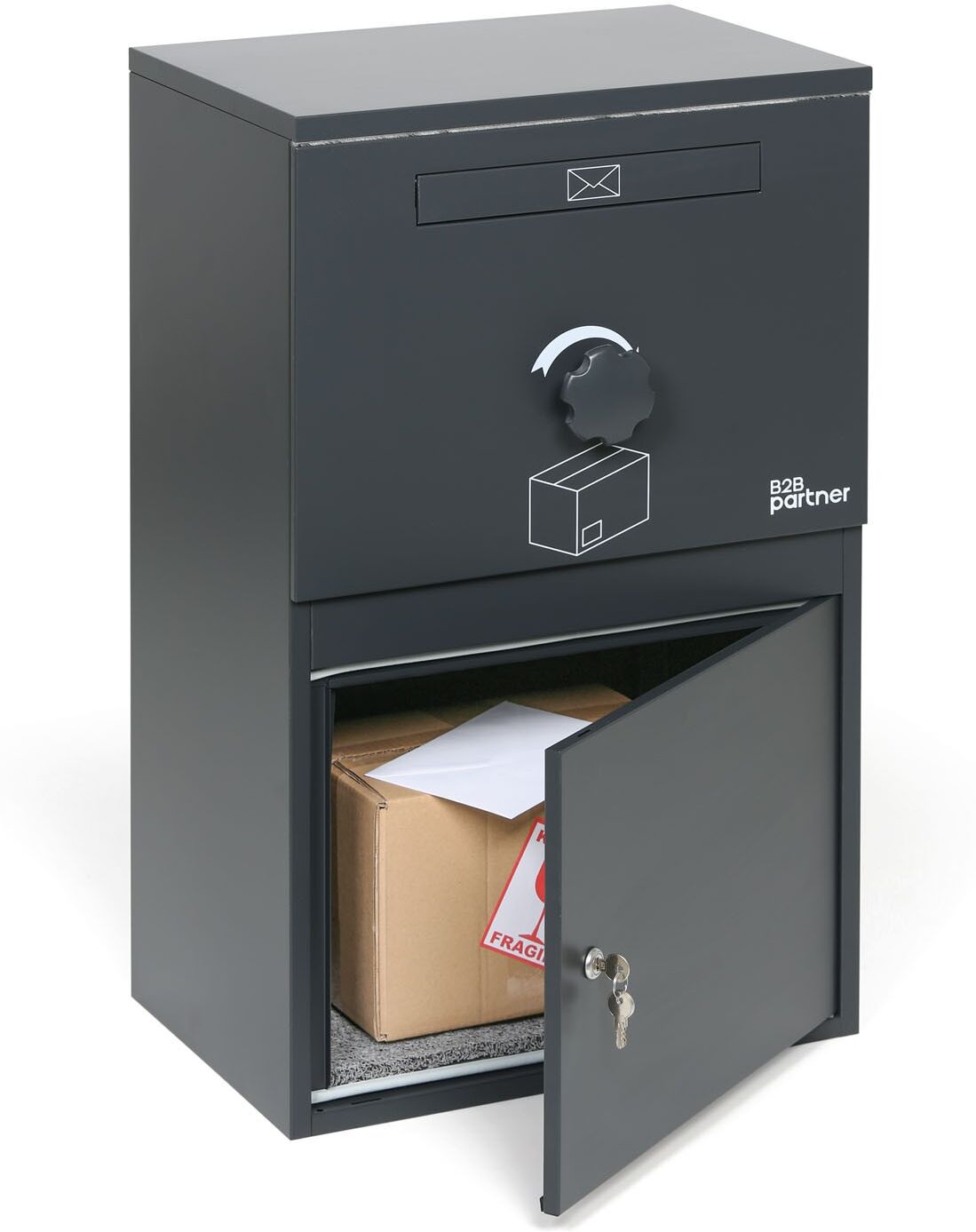 B2B Partner Briefkasten für Briefe und Pakete, Einbaumöglichkeit in Mauerwerk, grau, 810 x 501 x 343 mm
