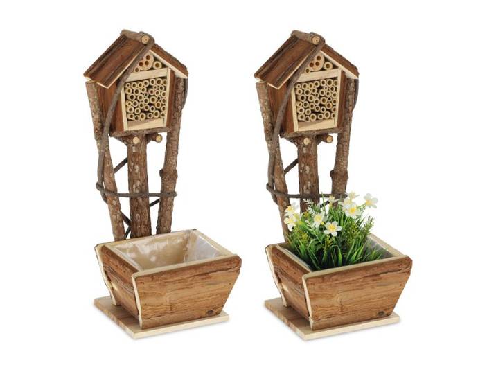 Relaxdays Bienenhotel mit Blumentopf 2er Set