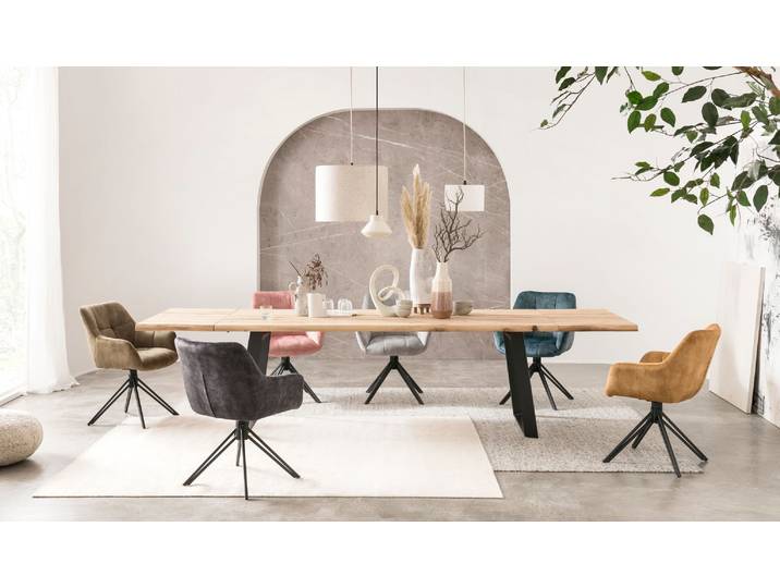 Esstisch HOME AFFAIRE Hudson , beige (natur, schwarz), B:240cm H:77cm T:100cm, Tische, Esstisch, erweiterbar durch Ansteckplatte Hudson
