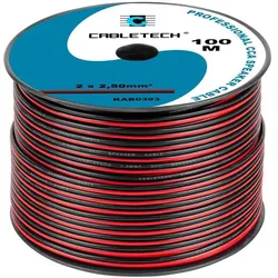Cabletech CCA 2,5 mm schwarzes (100 m, 2.50 mm2), Lautsprecherkabel, Schwarz, Rot, Mehrfarbig