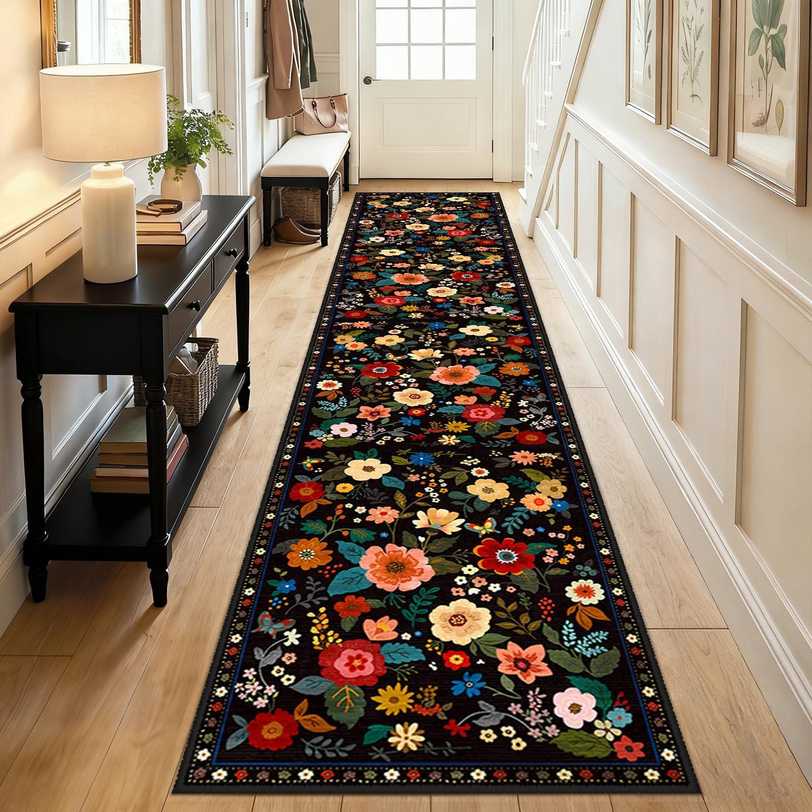 Vintage Bloemen Vloerkleed - Wasbare Antislip Keuken Runner - 60 x 300 cm