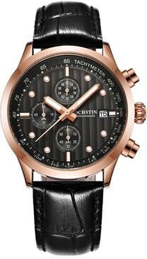 Everyday Crate Ochstin Luminous Leather Business Watch For Men Waterproof Quartz Timepiece rose Gold+black