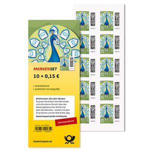 DeutschePost Briefmarken Set, 10 Stück à 15cent, Briefpfau, Ergänzungsmarke, selbstklebend
