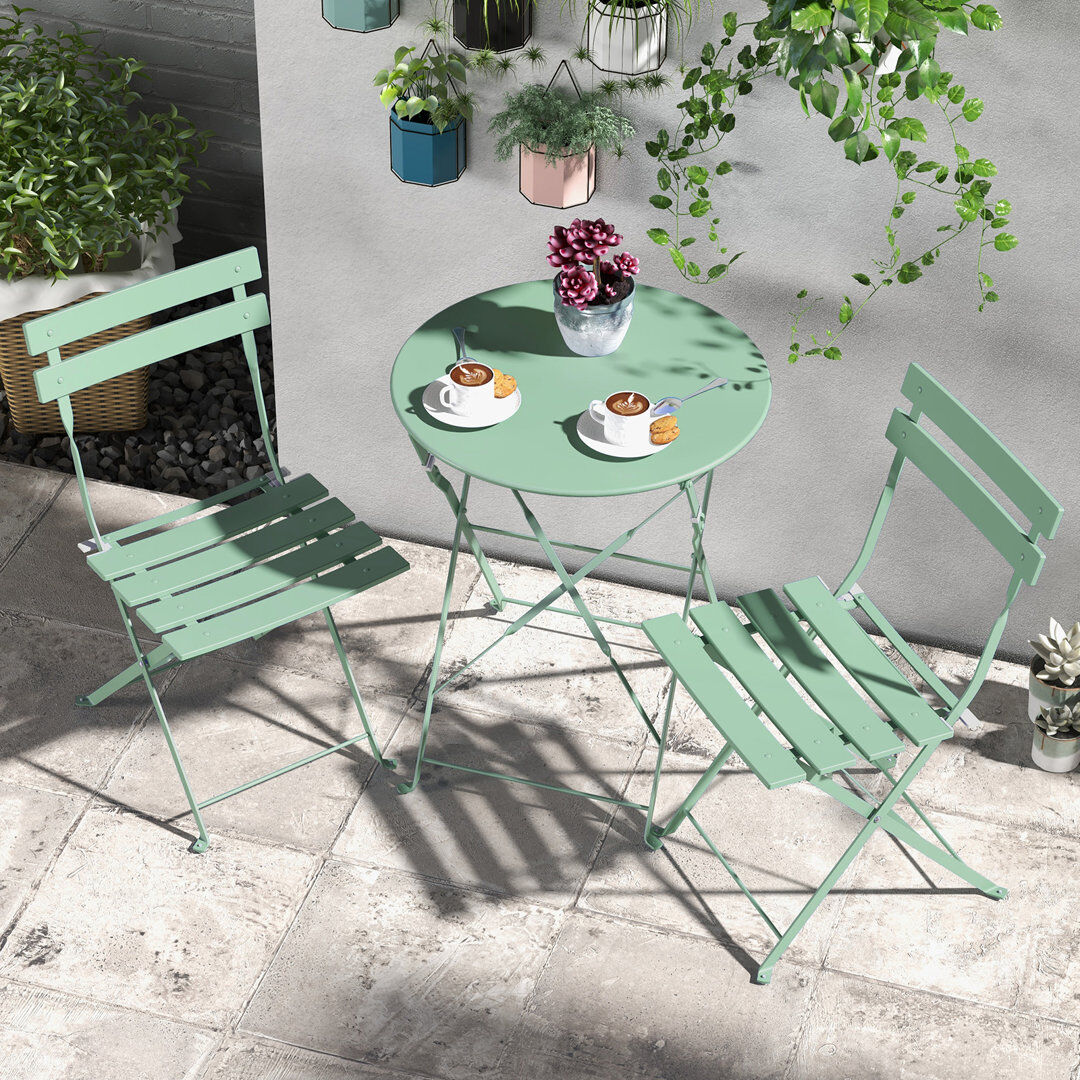 Blue Elephant 2 - Person Steel Patio Dining Set Round Table Sage Green 2