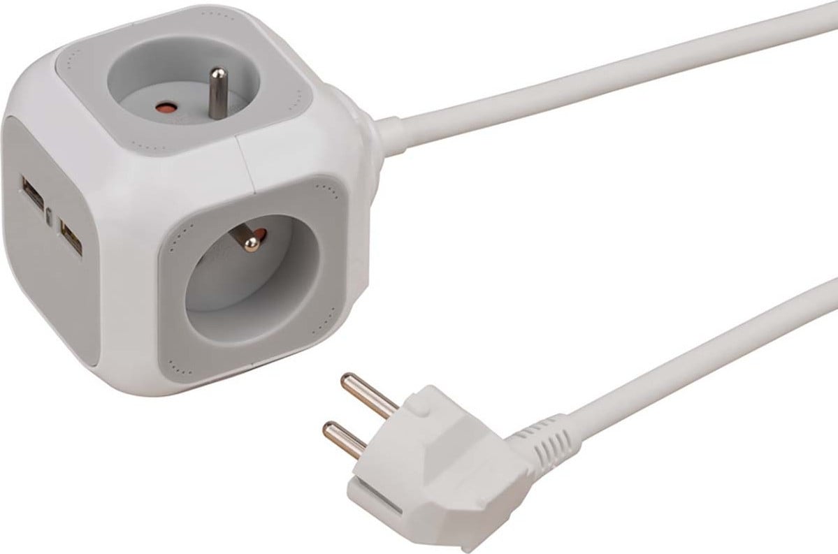 Brennenstuhl ALEA-Power stekkerdoos met 4 stopcontacten en 2 USB-poorten, wit, 1,4 meter