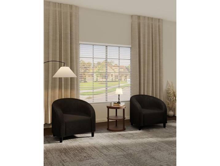 Lot de 2 fauteuils club modernes dossier arrondi accoudoirs ergonomiques tissu bouclette pour salon et salle d'attente - Noir