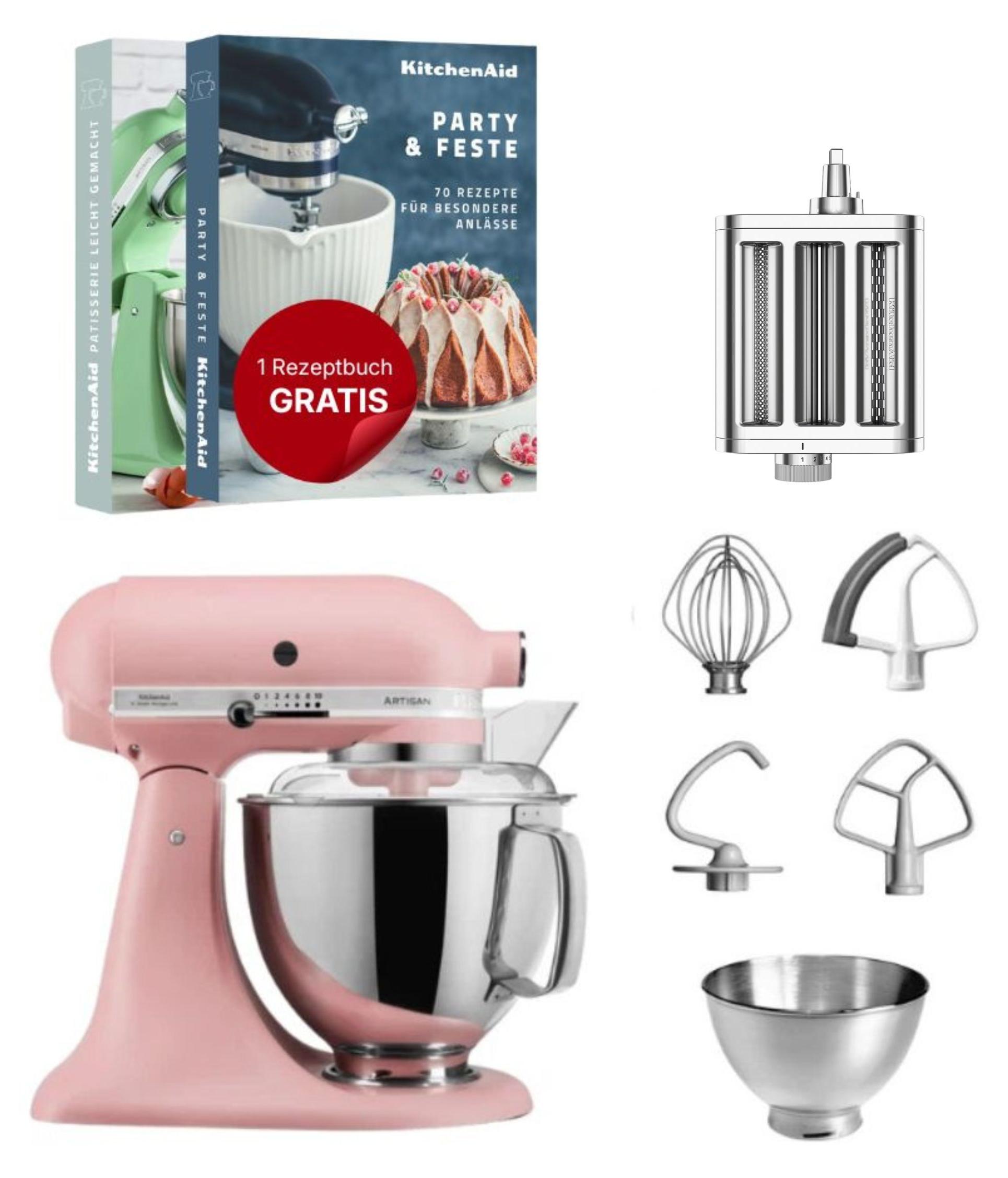 KitchenAid 4,8 L 5KSM175 Artisan Küchenmaschine Pastalover mit Nudelwalzen 3er- Set Altrosa
