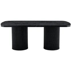 MODFU Esstisch MDF Schwarz, ovale Tischplatte, geriffelte Doppelsäulen, für 6-8 Personen